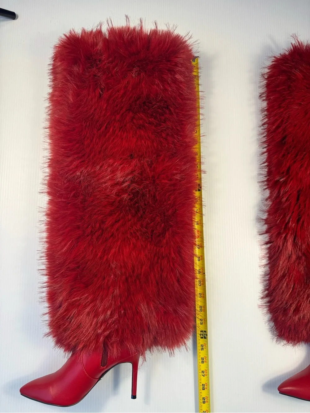 Red Faux Fur Thigh-High Stiletto Boots – Size 6 – NIB ❤️🔥
